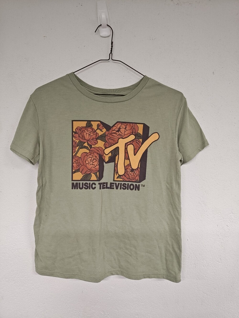 MTV Music Television Floral Logo Graphic T-Shirt Sage Green Size Small 2020